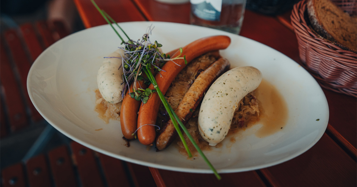 Bavarians are among the world's leadings experts when it comes to sausages. An elegantly presented dish of German sausages with sauerkraut