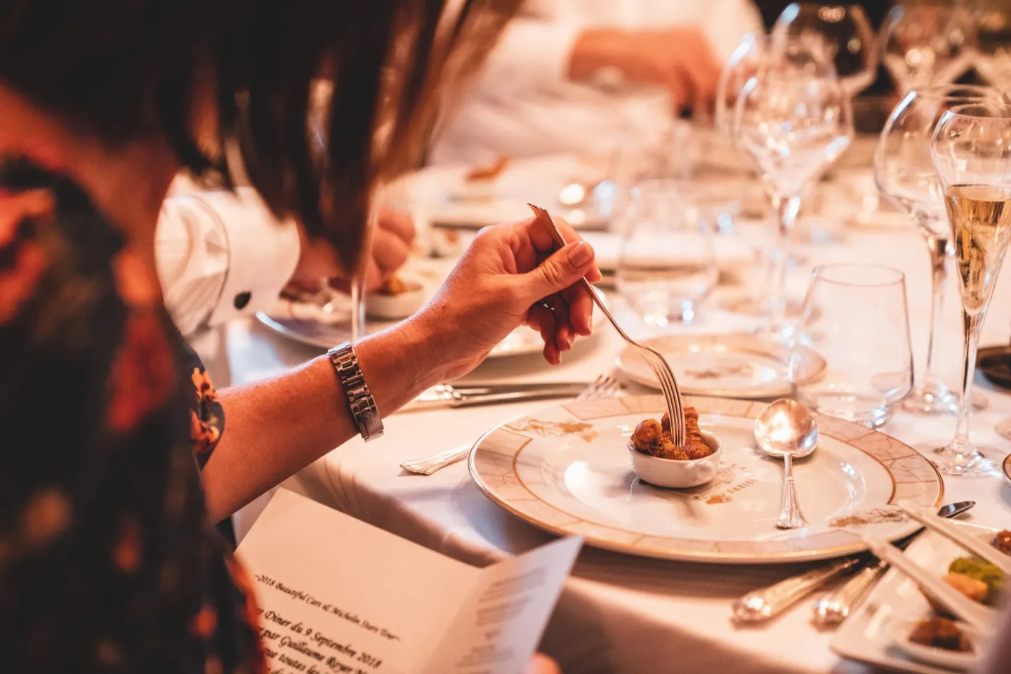 Guests dining at Michelin Star restaurant in Lyon, France