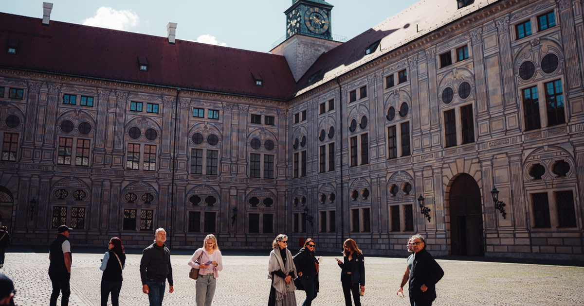 HunterMoss tour guests being guided around a spectacular gothic-style building 