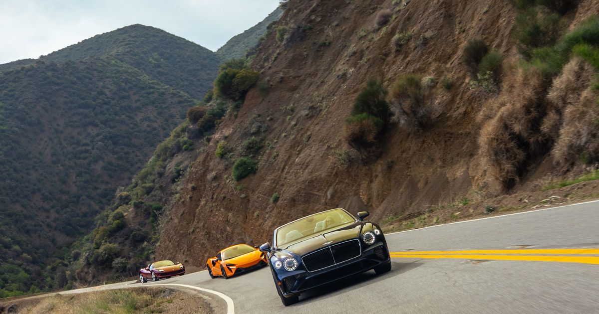A Bentley Continental leading the supercar convoy for HunterMoss on a US tour