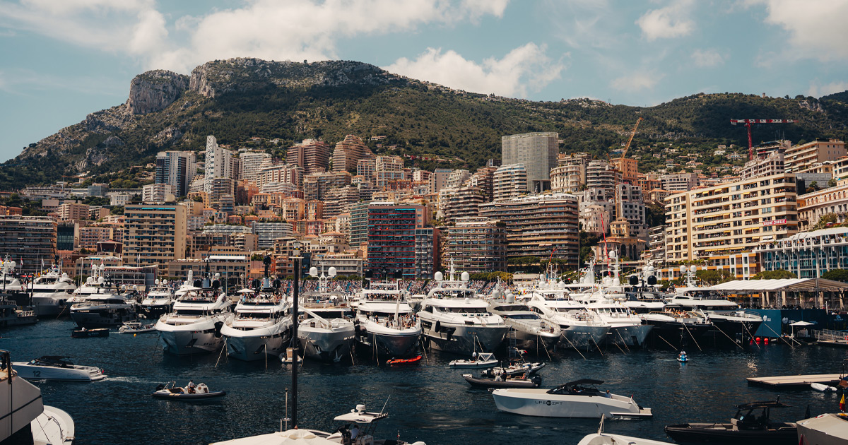 Superyachts galore in Monte Carlo Harbour. Superyachts berthed in Monte Carlo for the F1
